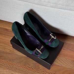 GUCCI Green Suede Vintage Web Horsebit Pumps Size‎ 9 1/2